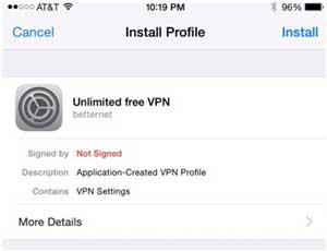 install vpn profile to connect vpn on iphone