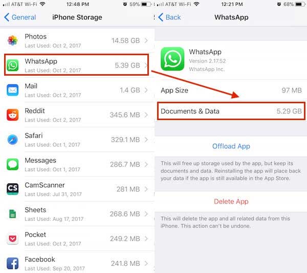 check whatsapp documents data on iphone