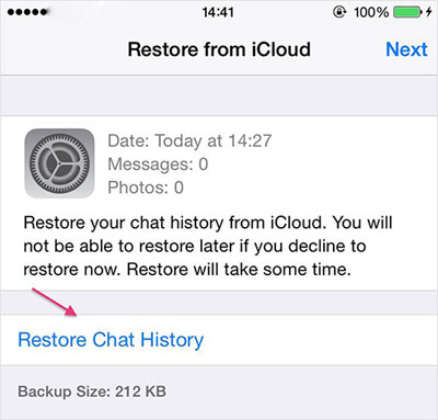 restore whatsapp from icloud