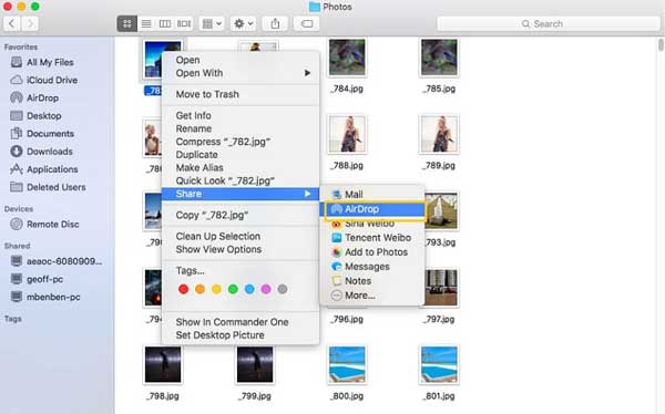 airdrop files with context menu