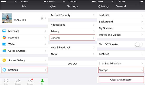clear wechat chat history on iphone