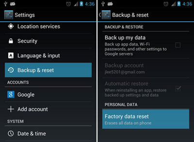 factory reset android