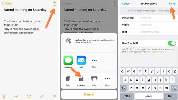 how to lock notes on iphone notes app