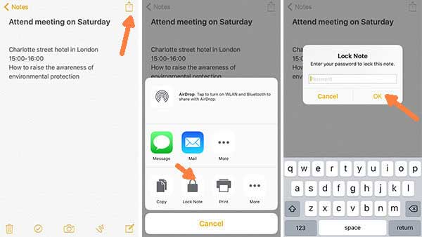 lock certain note on iphone