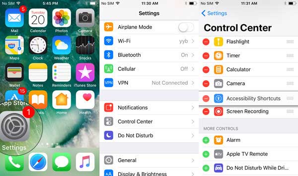 manage apps on control center in ios 11