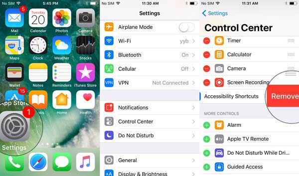 remove apps on control center in ios 11