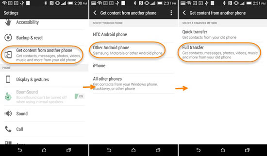 settings on your old htc device