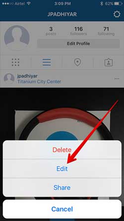 delete instagram photo on iphone