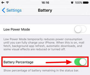 enable iphone battery percentage