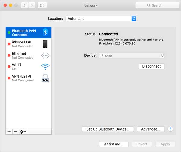 connect to hotspot via bluetooth on mac