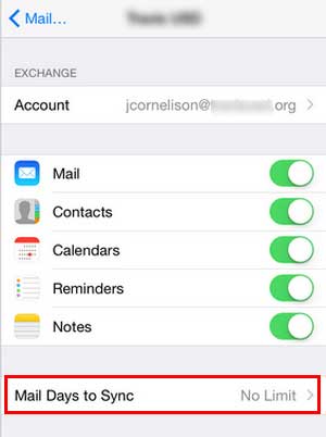 set up mail days to sync on iphone