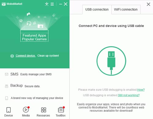 how to connect android phone to moborobo