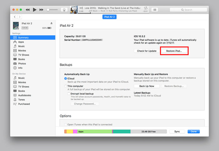 使用 itunes 解锁 ipad