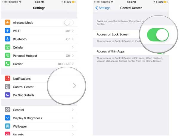 disable control center lock screen ios 10