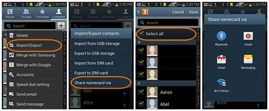 choose share namecard via bluetooth