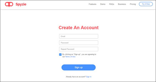 sign up spyzie