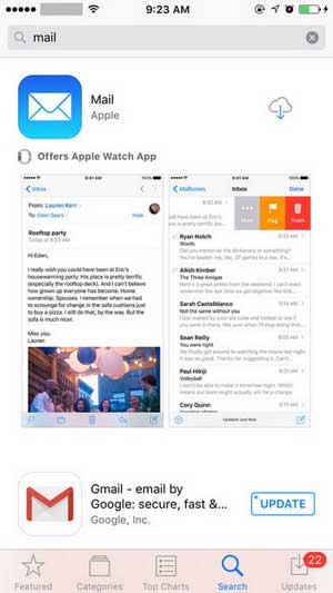 reinstall mail app on iphone