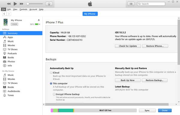 delete everything from iphone via itunes