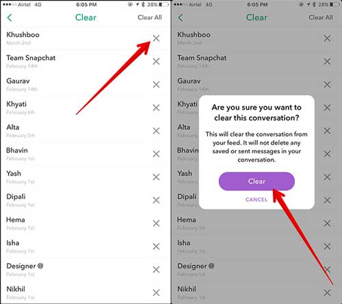 claer snapchat conversation individually