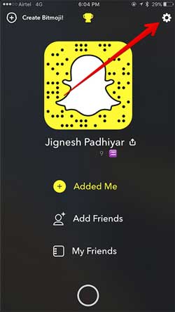 tap snapchat settings icon