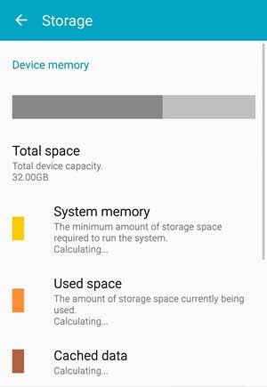 go to samsung storage on settings