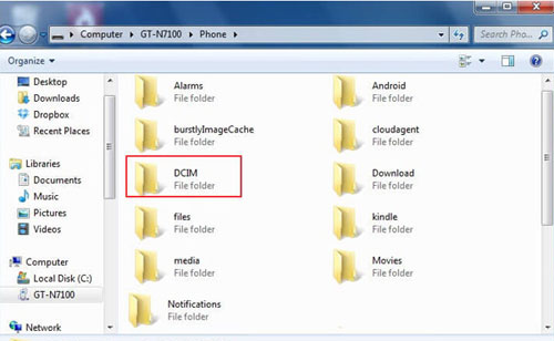 find dcim folder of your phone on windows explorer