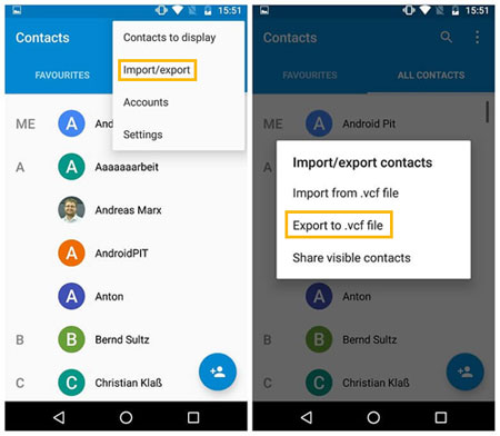 make samsung contacts backup on phone directly
