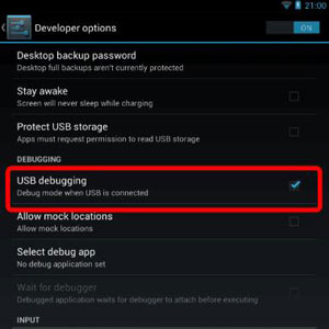 enable usb debugging