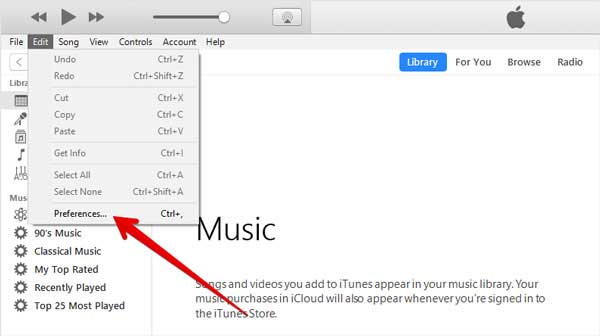 edit preferences itunes