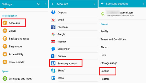 backup samsung with samsung account