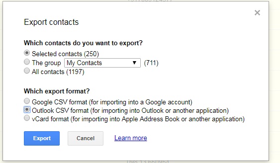 click the export button to transfer contacts from android to computer