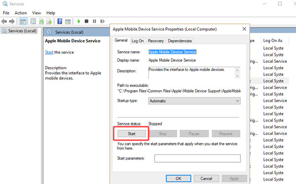 start apple mobile device service