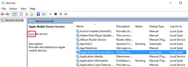 start apple mobile device service