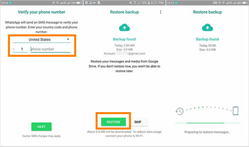 restore whatsapp backup from google drive to htc