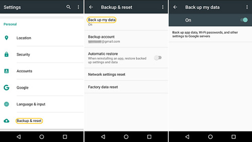 backup android to google account