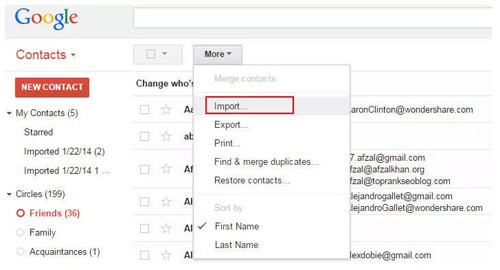 import csv contacts to google