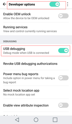 enable usb debugging on lg to fix lg bridge connect connect