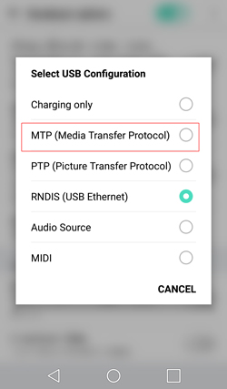 choose mtp mode to fix lg bridge cannot connect