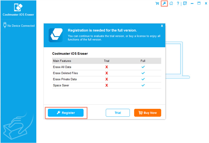 register ios eraser