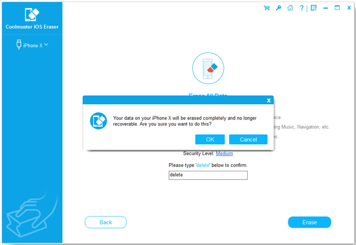 start to erase data