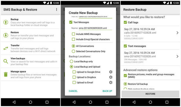 restore android call logs with sms backup and restore