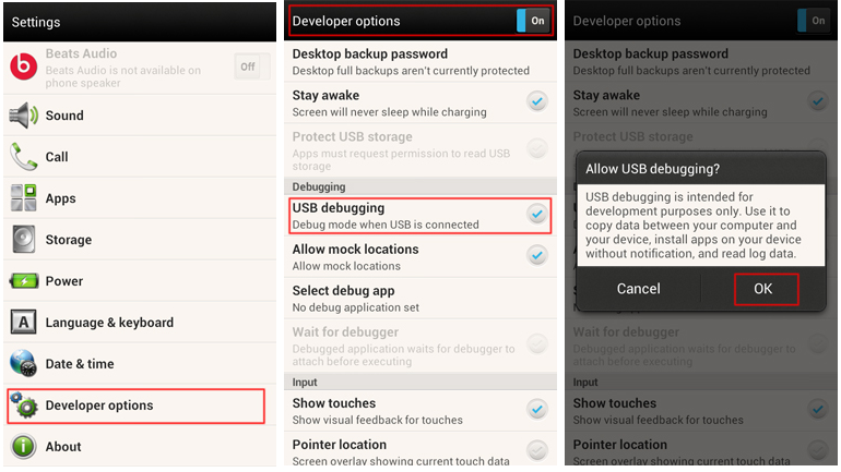 enable usb debugging on htc