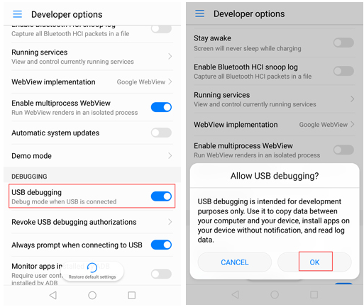 enable usb debugging on huawei honor