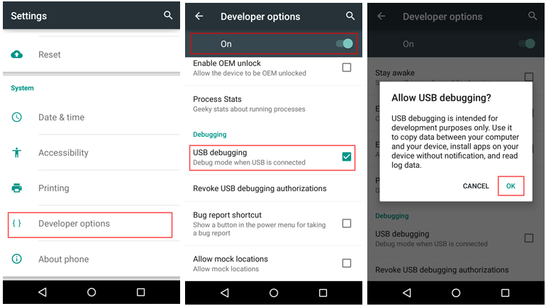 enable usb debugging on motorola