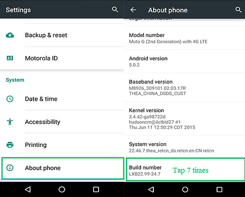 enable usb debuggingon android 5.0