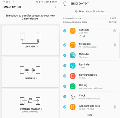 how to transfer contacts to new phone via samsung smart switch