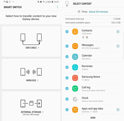 how to transfer calendar from android to android via samsung smart switch