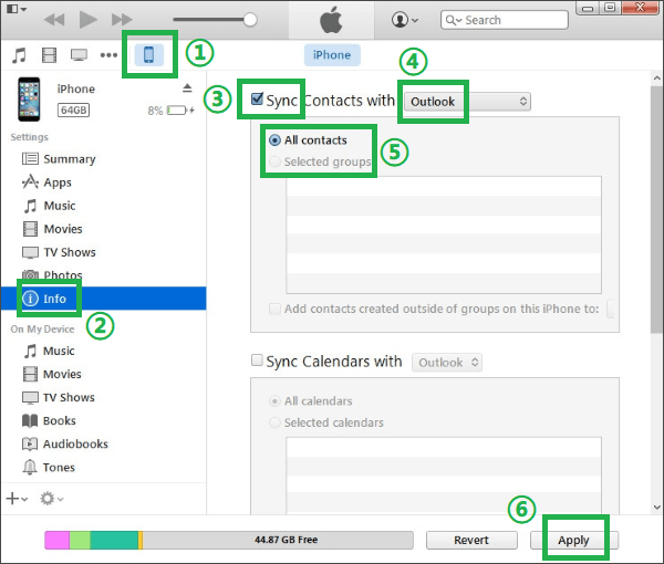 how to sync contacts from iphone to android with itunes