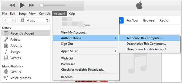 authorize this computer on itunes if iphone not syncing with itunes