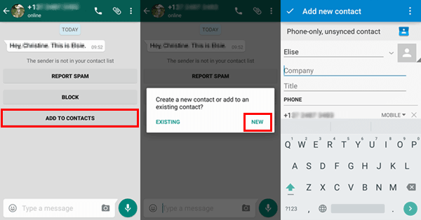 add whatsapp contacts from android